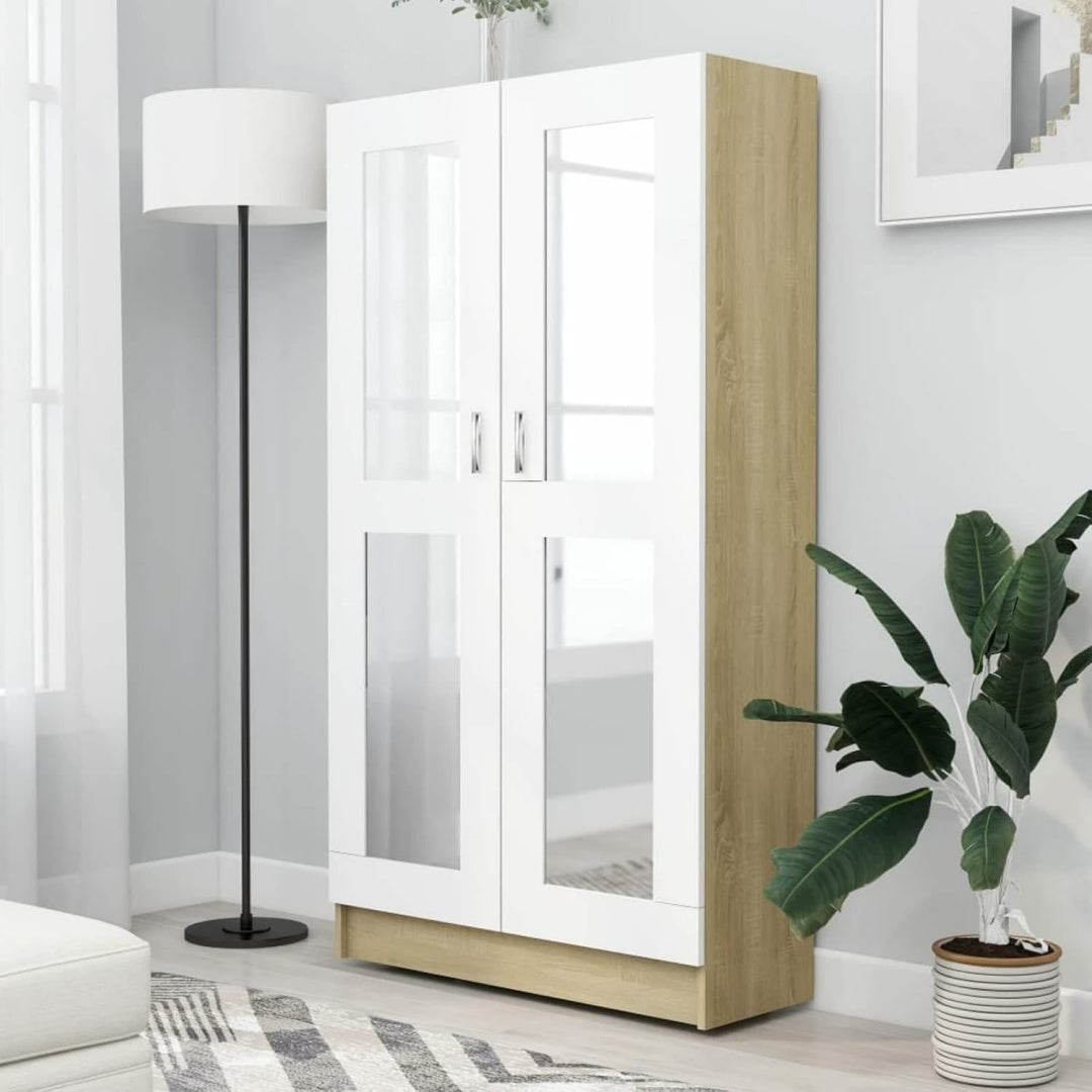 Vitrine d'exposition gris clair 82 cm, 4 etageres et a 2 portes