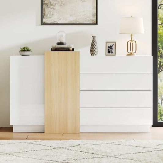 Pratique, meuble de rangement gris clair en bois 2 portes 4 tiroirs