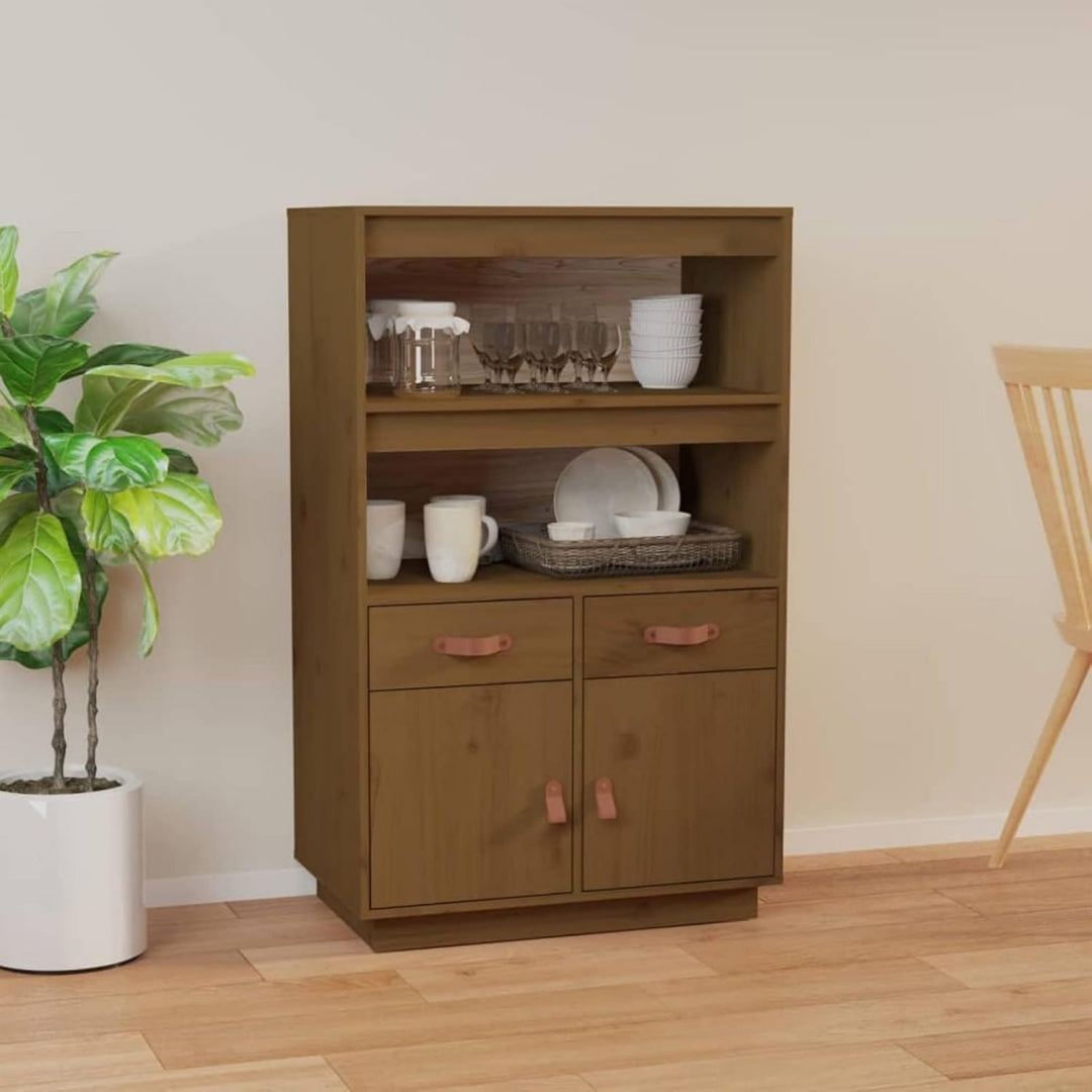 Commode en bois massif et bois de pin marron
