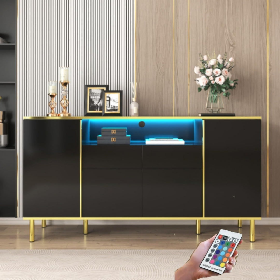 Elegant buffet avec un eclairage LED integre et 4 portes