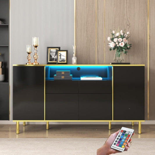 Elegant buffet avec un eclairage LED integre et 4 portes