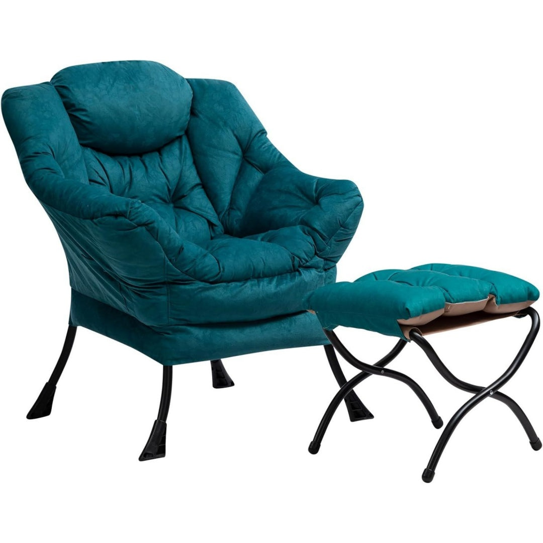 Fauteuil rembourre bleu de cuisine en metal style scandinave