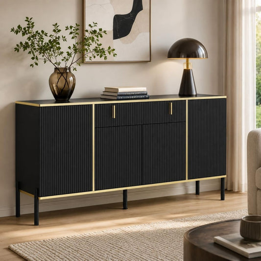 Beau buffet marron en acier avec un tiroir