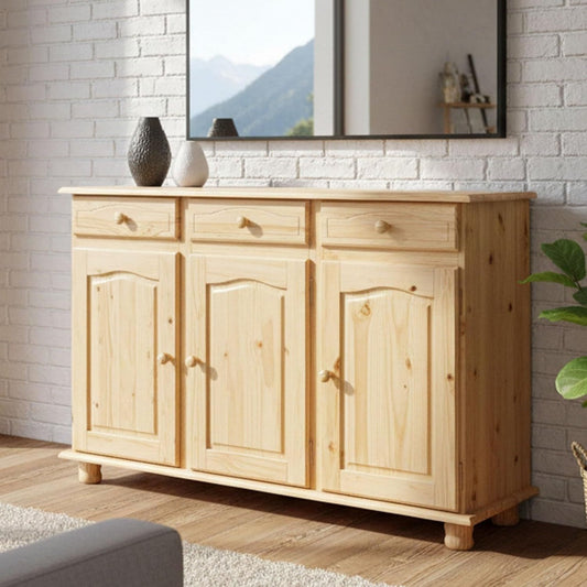 Style vintage, meuble de rangement beige en bois 3 portes 3 tiroirs