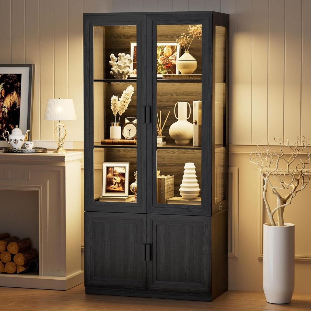 80 x 35 x 165 cm vitrine marron avec portes vitrees