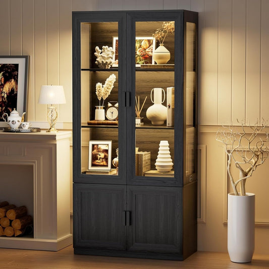 80 x 35 x 165 cm vitrine marron avec portes vitrees
