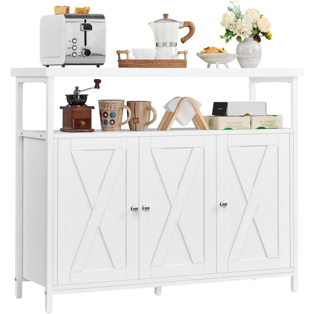 Buffet gris clair 100 x 35 x 81 cm etageres reglables 3 portes