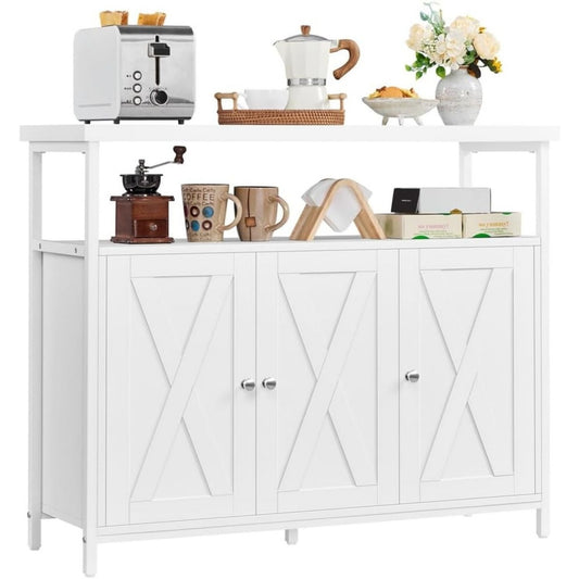 Buffet gris clair 100 x 35 x 81 cm etageres reglables 3 portes