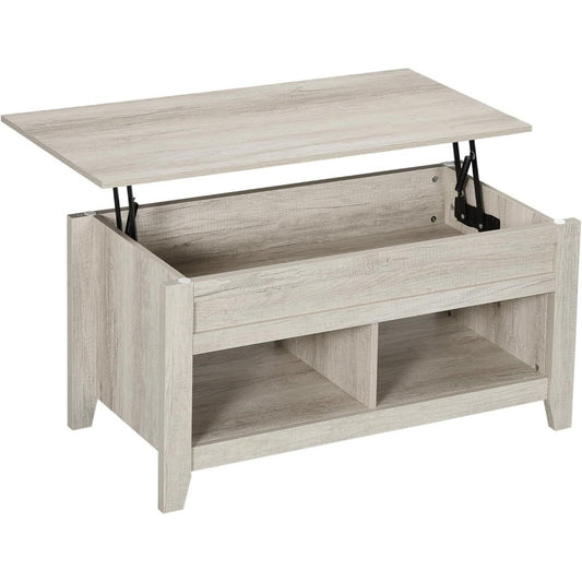 Table basse gris clair bois ingenierie 105 cm, rangement finition rustique