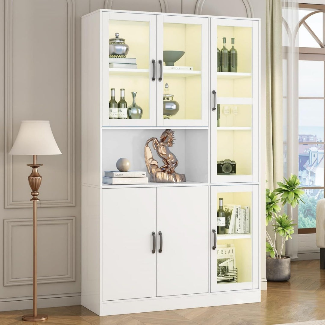 Vitrine MDF gris clair 4 portes et 4 etageres