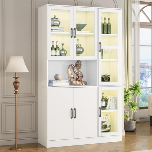 Vitrine MDF gris clair 4 portes et 4 etageres