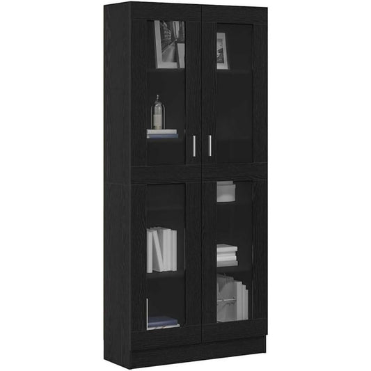 Bibliotheque noir 4 etageres, design moderne bois ingenierie pour salon
