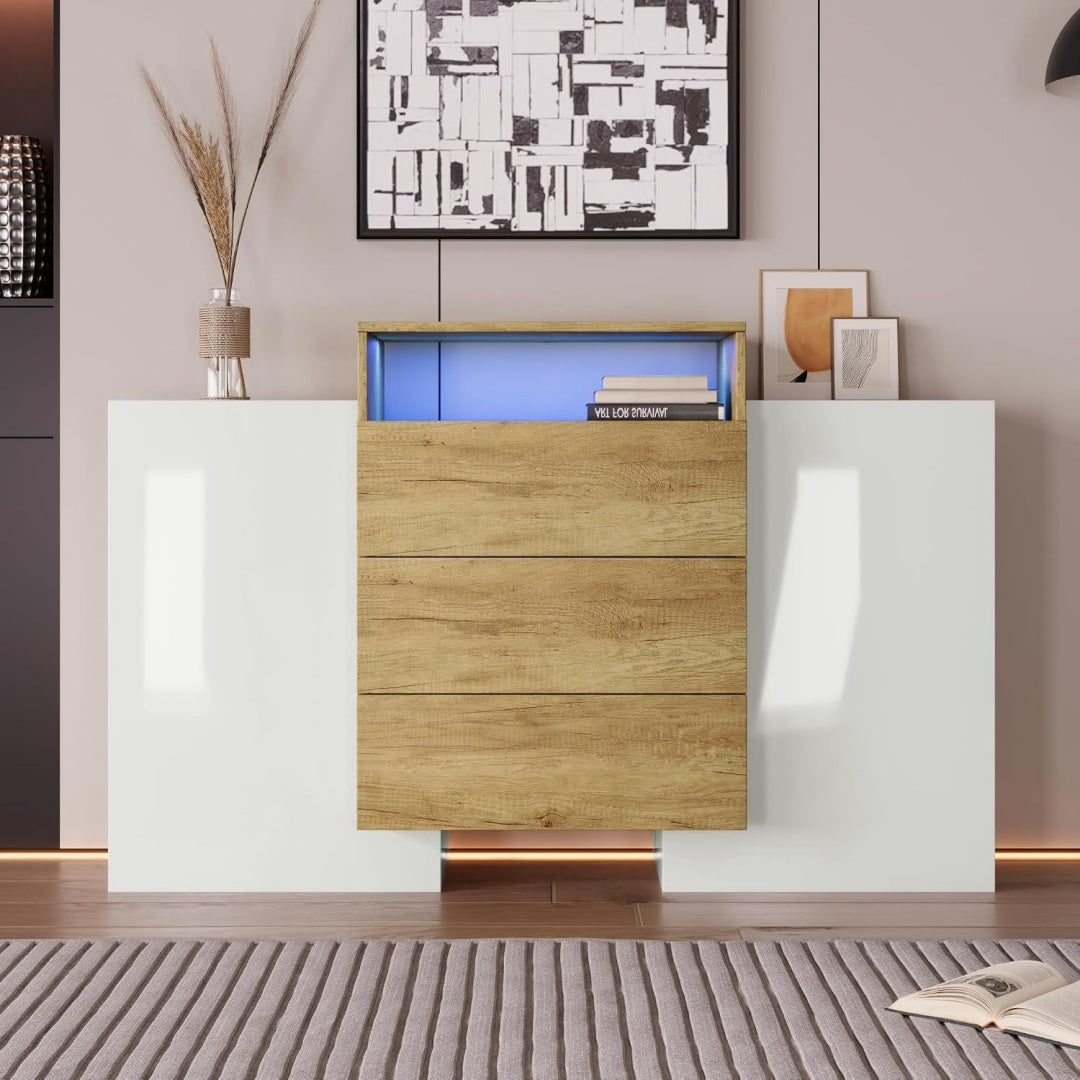 Commode avec trois tiroirs gris, design contemporain, pour cuisine