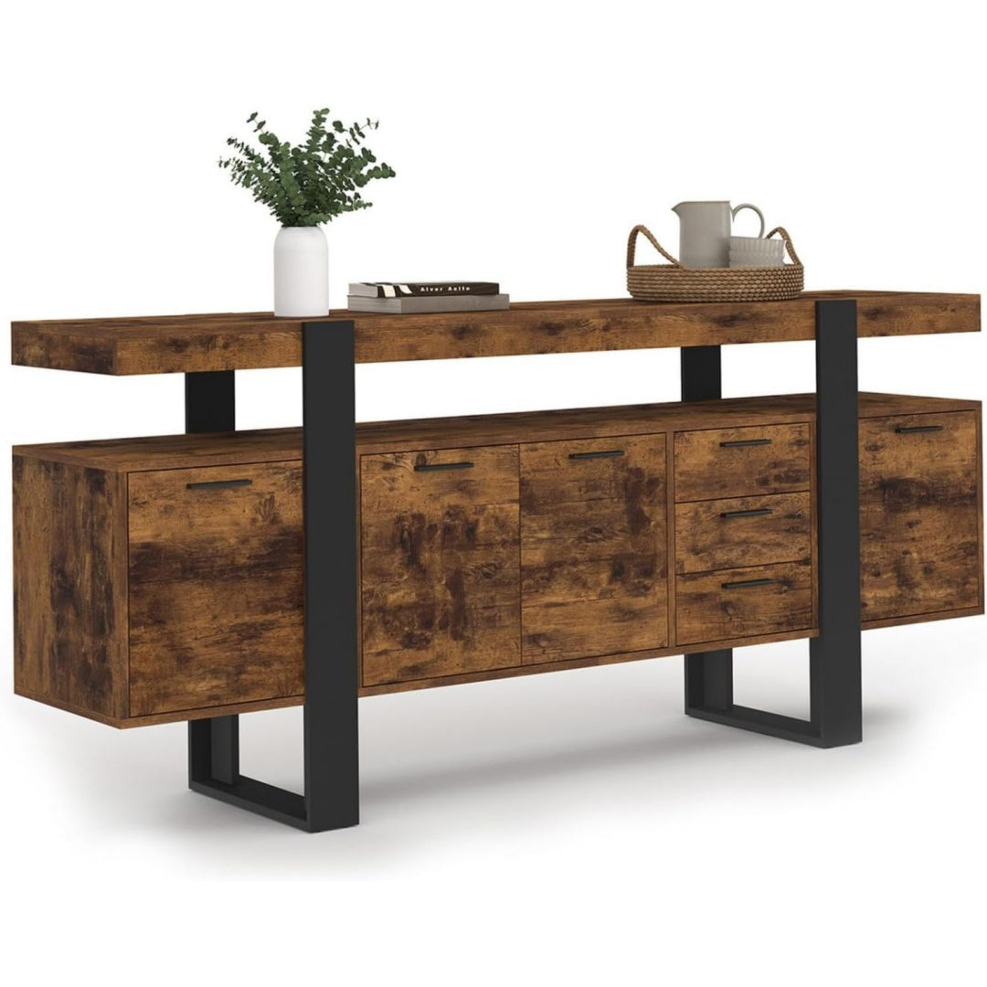 Buffet marron 180 cm, a 4 portes 3 tiroirs en materiau durable