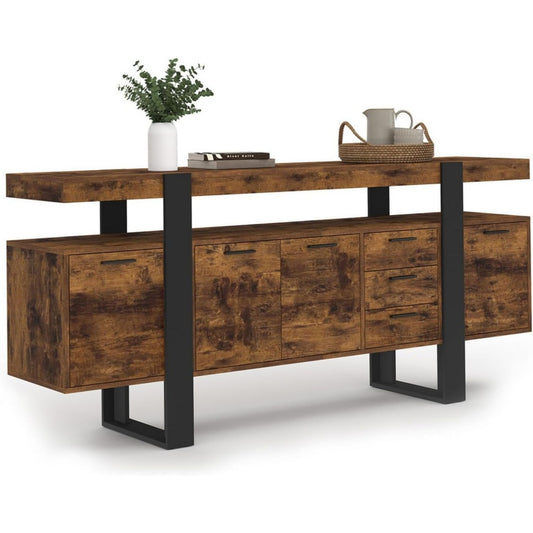 Buffet marron 180 cm, a 4 portes 3 tiroirs en materiau durable