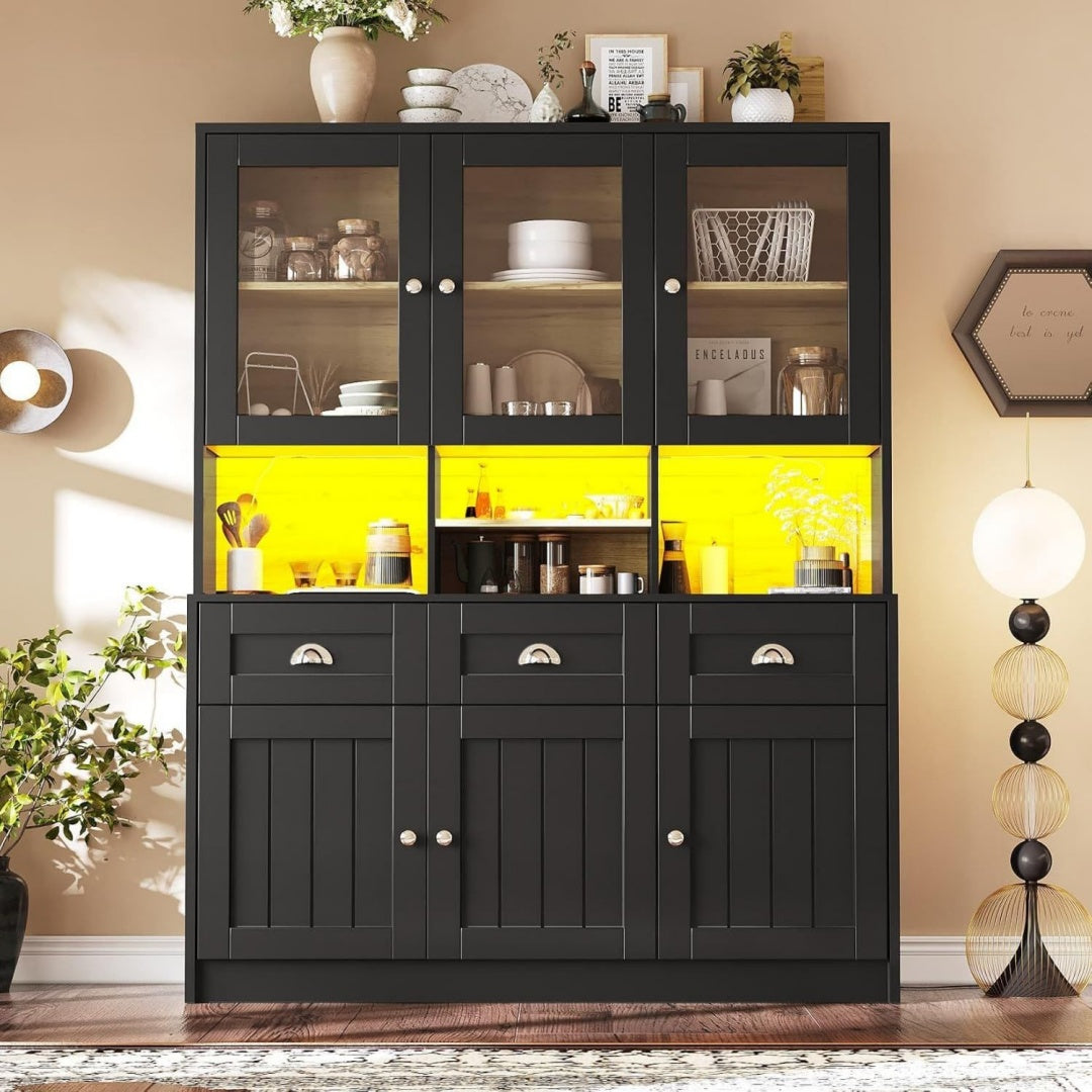 Buffet haut marron en acier avec eclairage LED