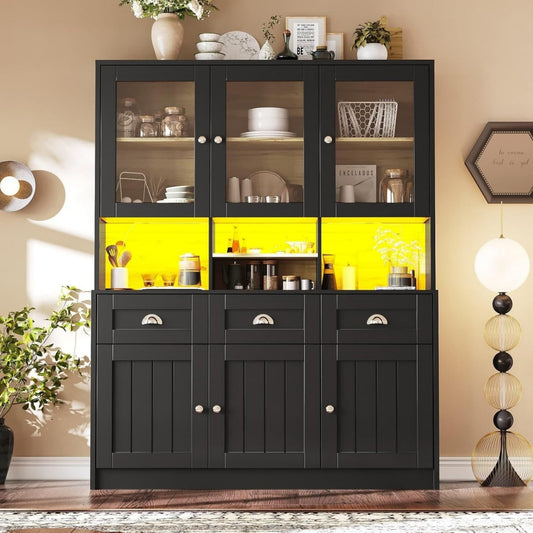 Buffet haut marron en acier avec eclairage LED
