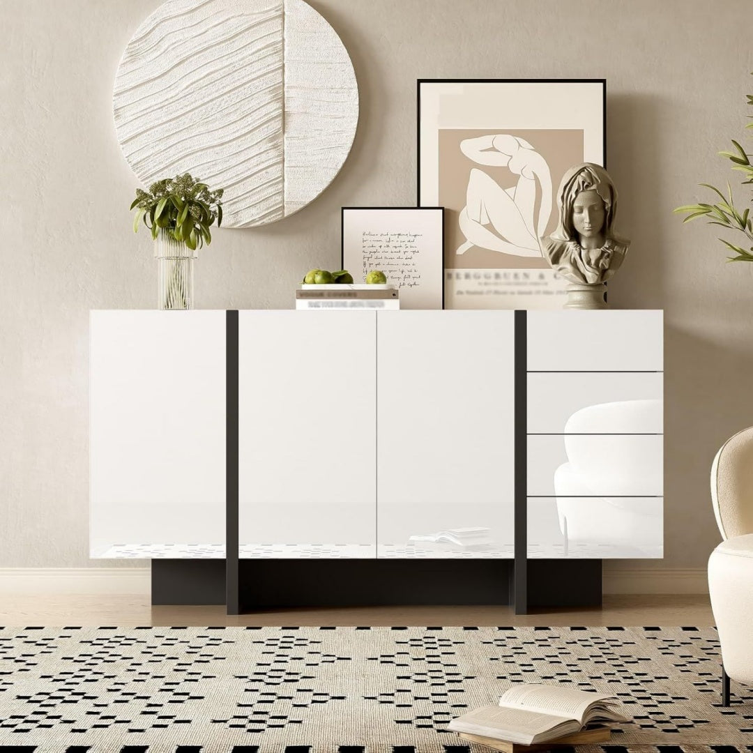 Meuble TV gris clair a 2 portes 2 tiroirs avec charge renforcee