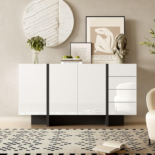Meuble TV gris clair a 2 portes 2 tiroirs avec charge renforcee