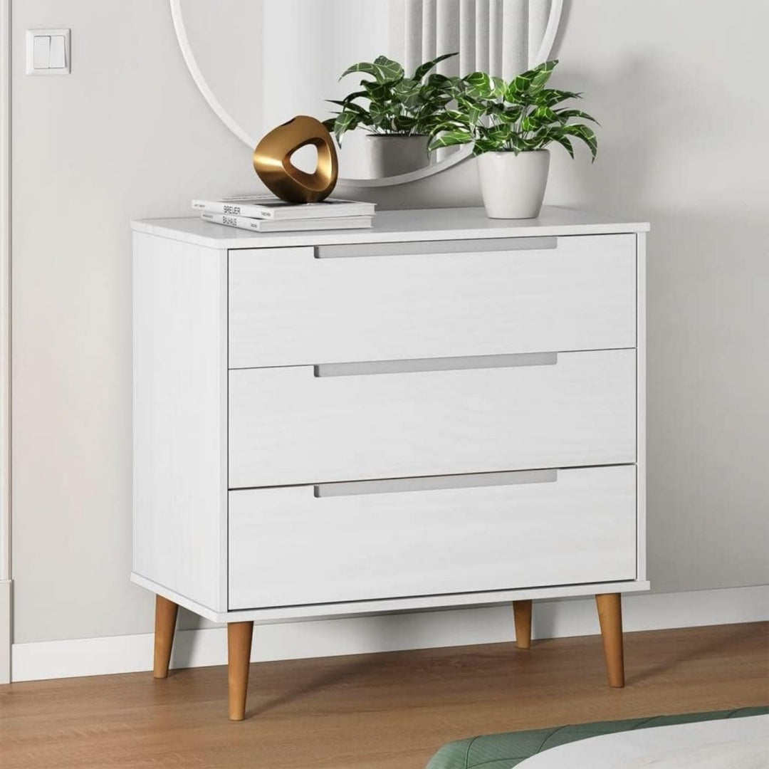 Scandinave coffre a tiroirs gris clair lignes epurees