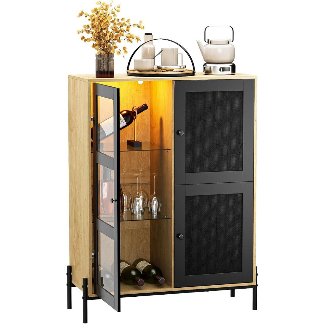 En verre buffet noir avec eclairage LED