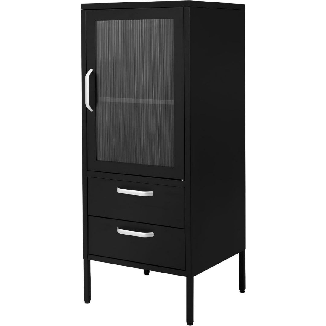 Vitrine de presentation noir, 2 tiroirs 1 porte 2 etageres