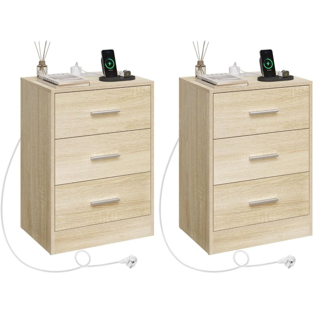 Table de nuit creme 3 tiroirs