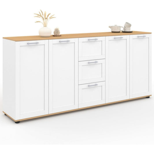 Enfilade gris clair bois ingenierie, a 4 portes 3 tiroirs pour cuisine