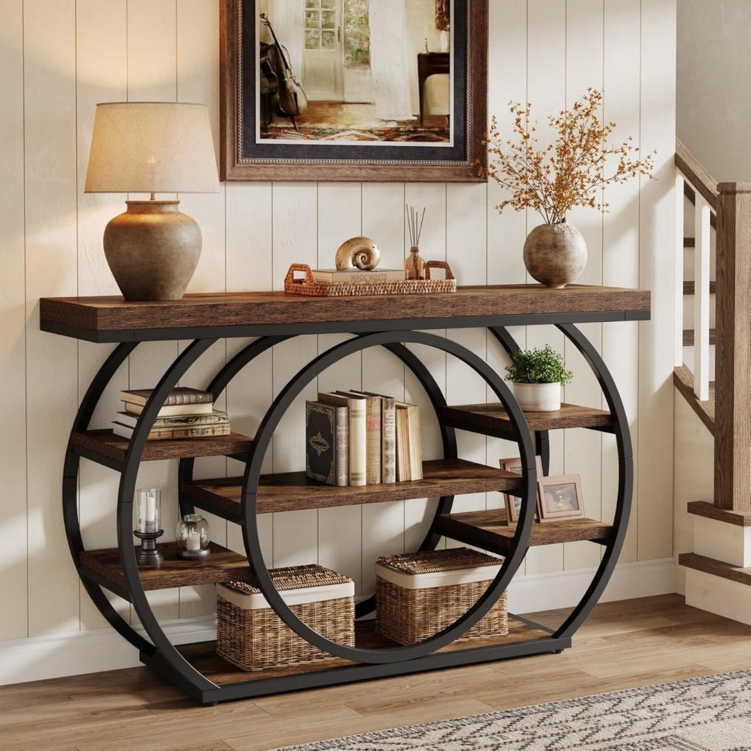 Console etroite marron 4 etageres, ideal pour salon et cuisine